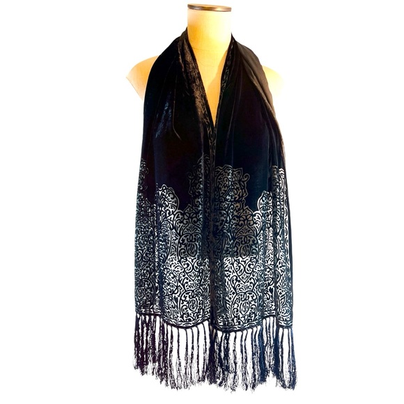 Talbots Accessories - Talbots Burnout Velvet Scrollwork Burnout Tassel Scarf Witchy Goth Whims…